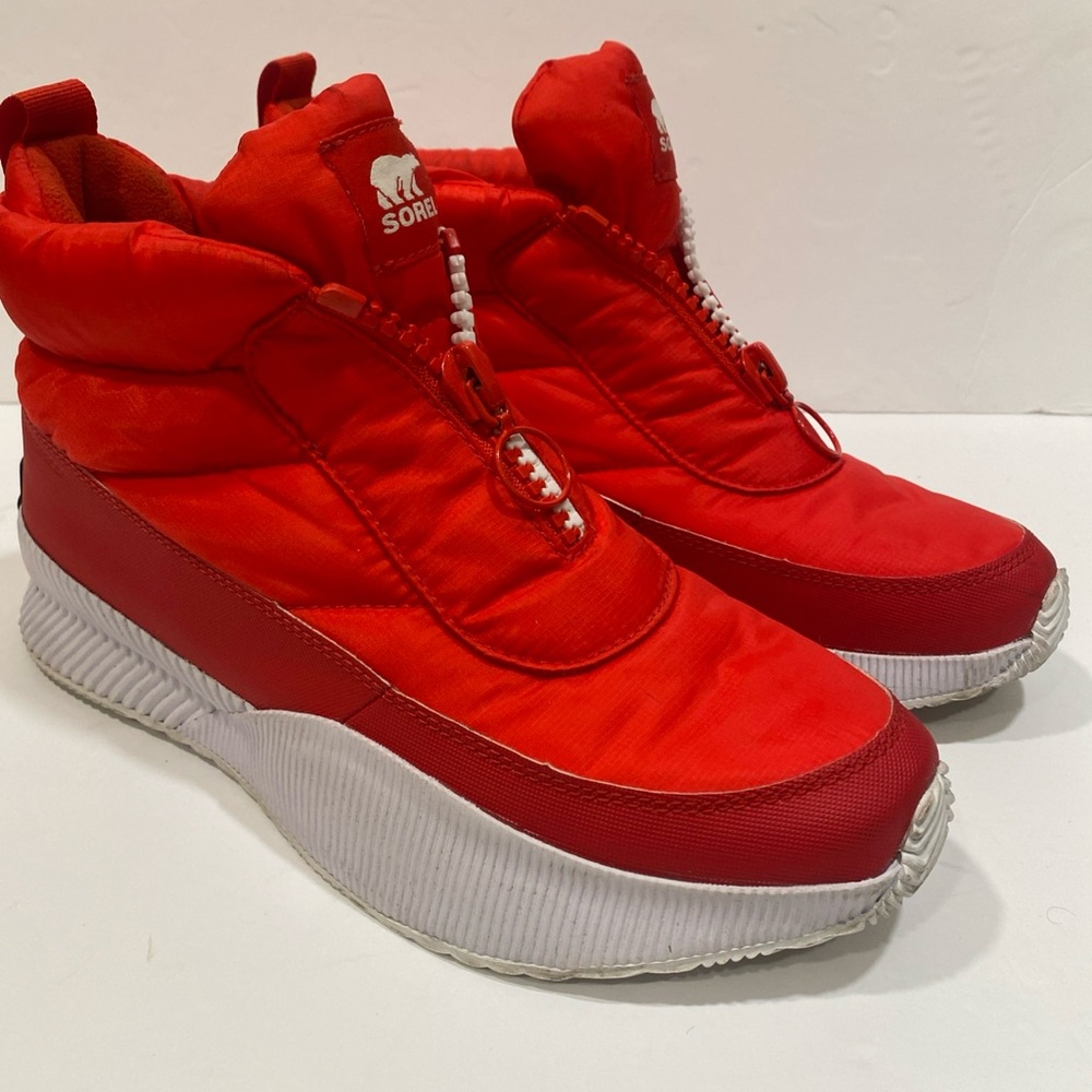 Sorel Red Quilted Winter Rain Boots with White Sole